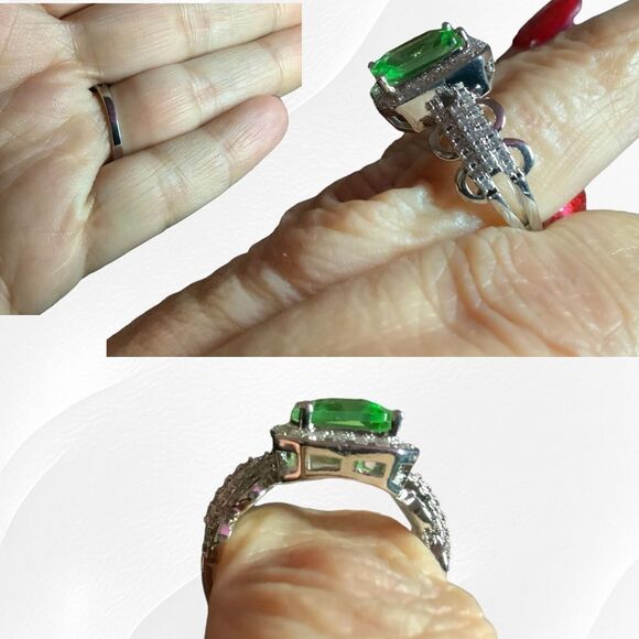 Stunning Green Emerald Cut Fashion Ring with Halo  Size 7, 8, 10 - Picture 8 of 8